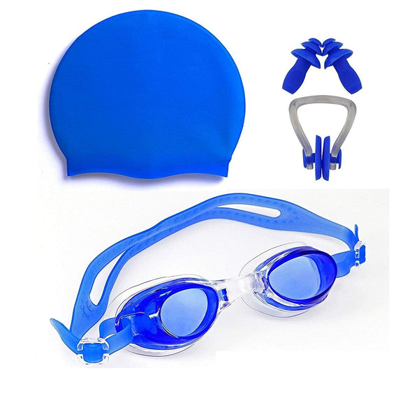 RXP Swimming Goggles Cap Combo Set - Anti-Fog Waterproof Kit with Ear Plugs & Nose Clip for Men Women Kids