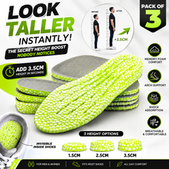 RXP Height Increase Insoles for Men & Women (Pack of 3) | Memory Foam Shoe Lifts with Arch Support & Shock Absorption | Adjustable Heel Lift Inserts 1.5cm, 2.5cm & 3.5cm for Taller Height & All Day Comfort