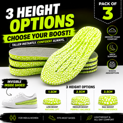 RXP Height Increase Insoles for Men & Women (Pack of 3) | Memory Foam Shoe Lifts with Arch Support & Shock Absorption | Adjustable Heel Lift Inserts 1.5cm, 2.5cm & 3.5cm for Taller Height & All Day Comfort