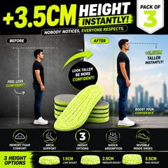 RXP Height Increase Insoles for Men & Women (Pack of 3) | Memory Foam Shoe Lifts with Arch Support & Shock Absorption | Adjustable Heel Lift Inserts 1.5cm, 2.5cm & 3.5cm for Taller Height & All Day Comfort