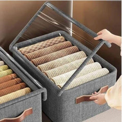 Foldable Storage Organizer Basket with Lid, Transparent Lids Fabric wardrobe organizer for Clothes, Collapsible closet organizers and storage box for Clothes